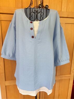 Relaxed Light Blue Top with Button Detail